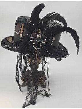 OOAK Steampunk Top Hat Gothic Victorian Leather Skull Cosplay Wearable Decor Art